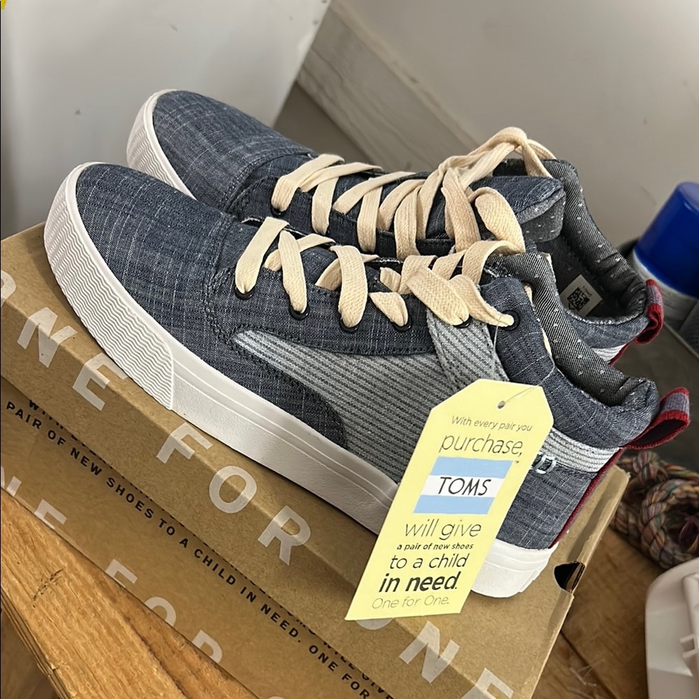 Toms Denim Blue Slip-Ons with Beige Details